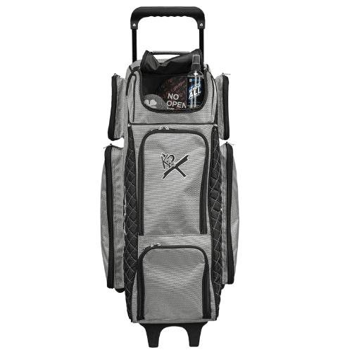 KR Strikeforce Royal Flush Silver/Black 4x4 Bowling Ball Roller Bag - Image 2