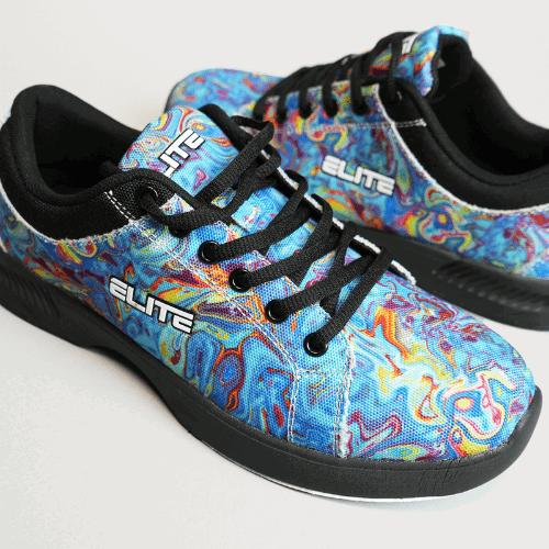 ELITE Women's Blue Swirl lace up Bowling Shoes with Slide Soles on The Right and Left Shoes - Image 7